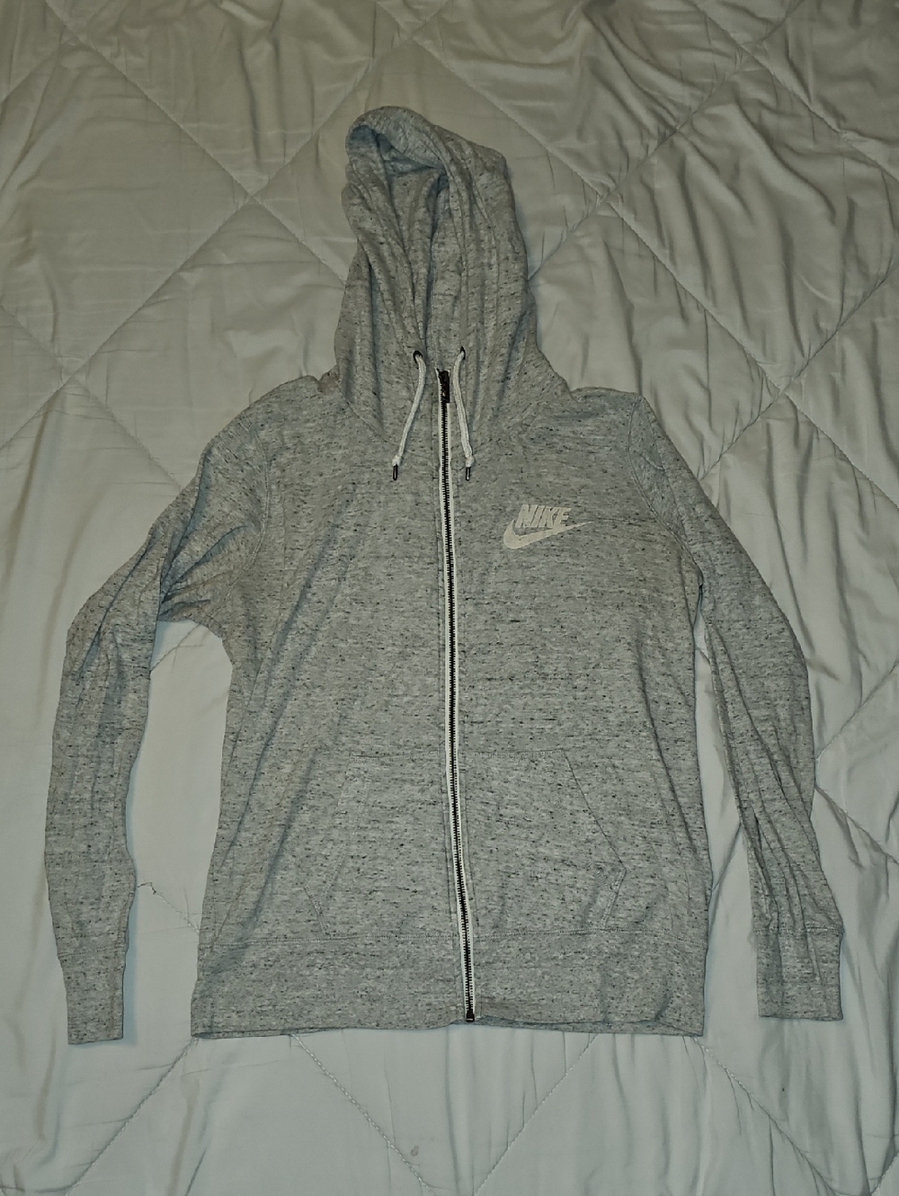 Nike Light Heather Gray Full-Zip Hoodie Womens L Slim Fit Pockets Y2k Logo